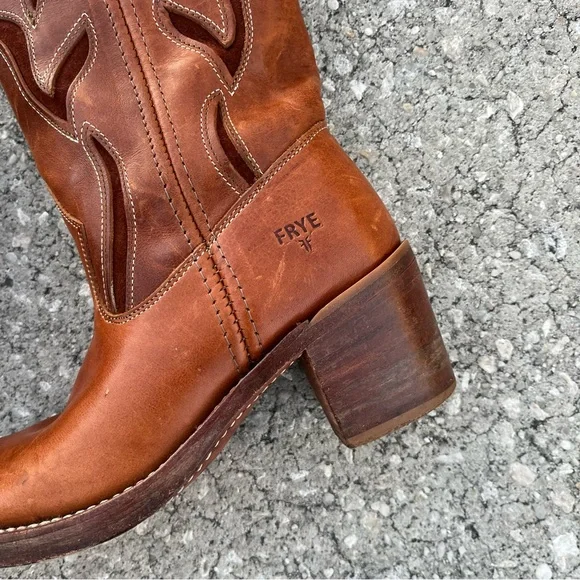 Vintage Frye Sabrina Floral Inlay Leather Boho Pull On Campus Boots Western - Picture 3 of 10